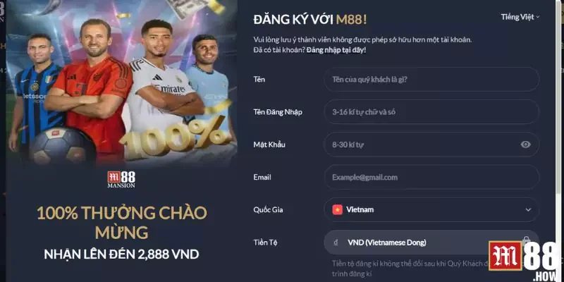 Tạo Tài Khoản Cá Cược Trên M88 - Trải Nghiệm Thiên Đường Giải Trí 2 Điền thông tin tạo tài khoản cá cược trên M88
