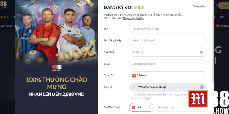 M88 link mới nhất hôm nay - Link vào - Đăng nhập 24/24 5 Cách đăng ký tài khoản thành viên tại nhà cái M88